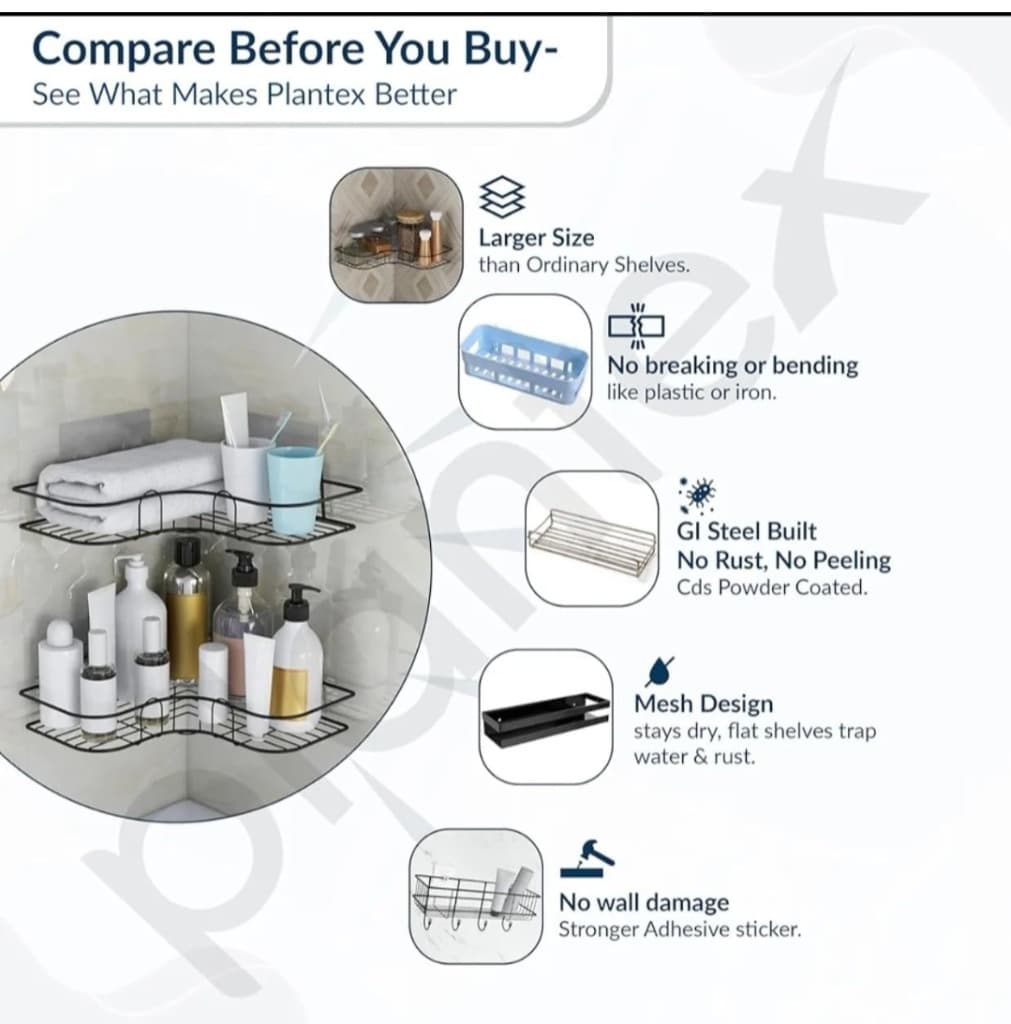Self Adhesive Metal Bathroom Corner Shelf
