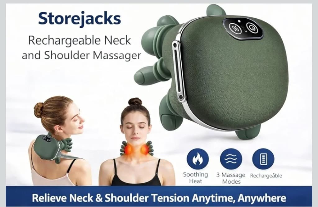 Wireless Massager for Neck, Back & Shoulders with 4D Kneading Massage, Hand-Inspired Design, Multiple Intensity Levels, Lightweight Portable Device for Home, Office and Travel Relaxation