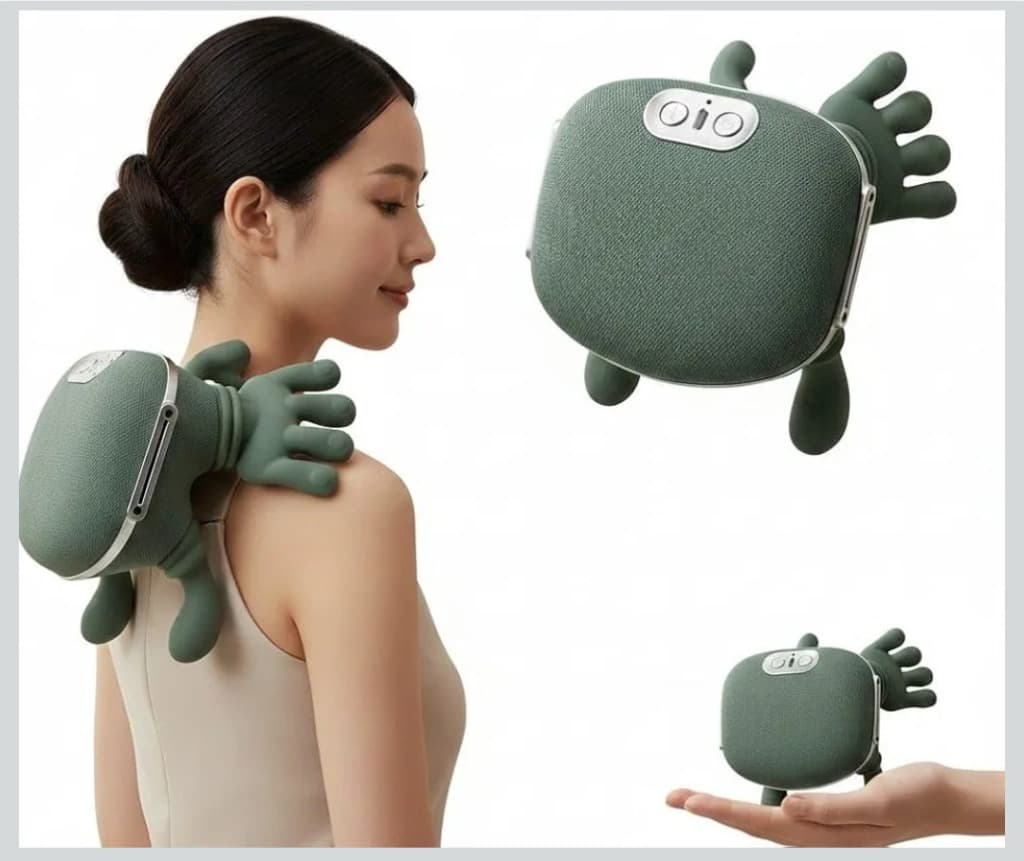 Wireless Massager for Neck, Back & Shoulders with 4D Kneading Massage, Hand-Inspired Design, Multiple Intensity Levels, Lightweight Portable Device for Home, Office and Travel Relaxation
