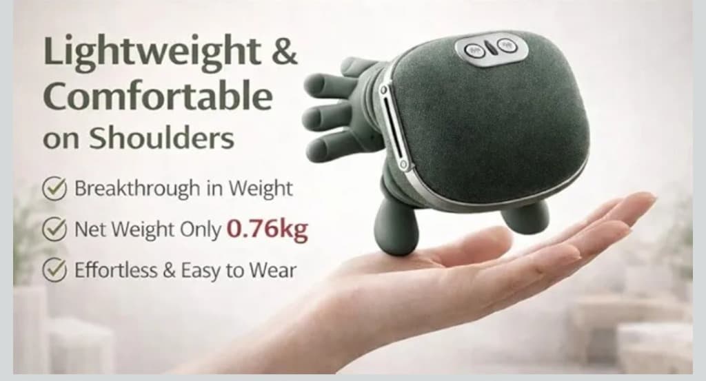 Wireless Massager for Neck, Back & Shoulders with 4D Kneading Massage, Hand-Inspired Design, Multiple Intensity Levels, Lightweight Portable Device for Home, Office and Travel Relaxation