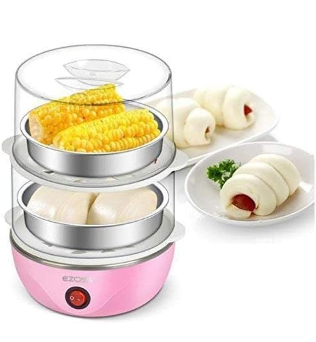 Heart Touch Collection Double Layer Electric Egg Boiler & Corn Steamer with Non-Stick Frying Pan | 3-in-1 Automatic Breakfast Maker (Orange)