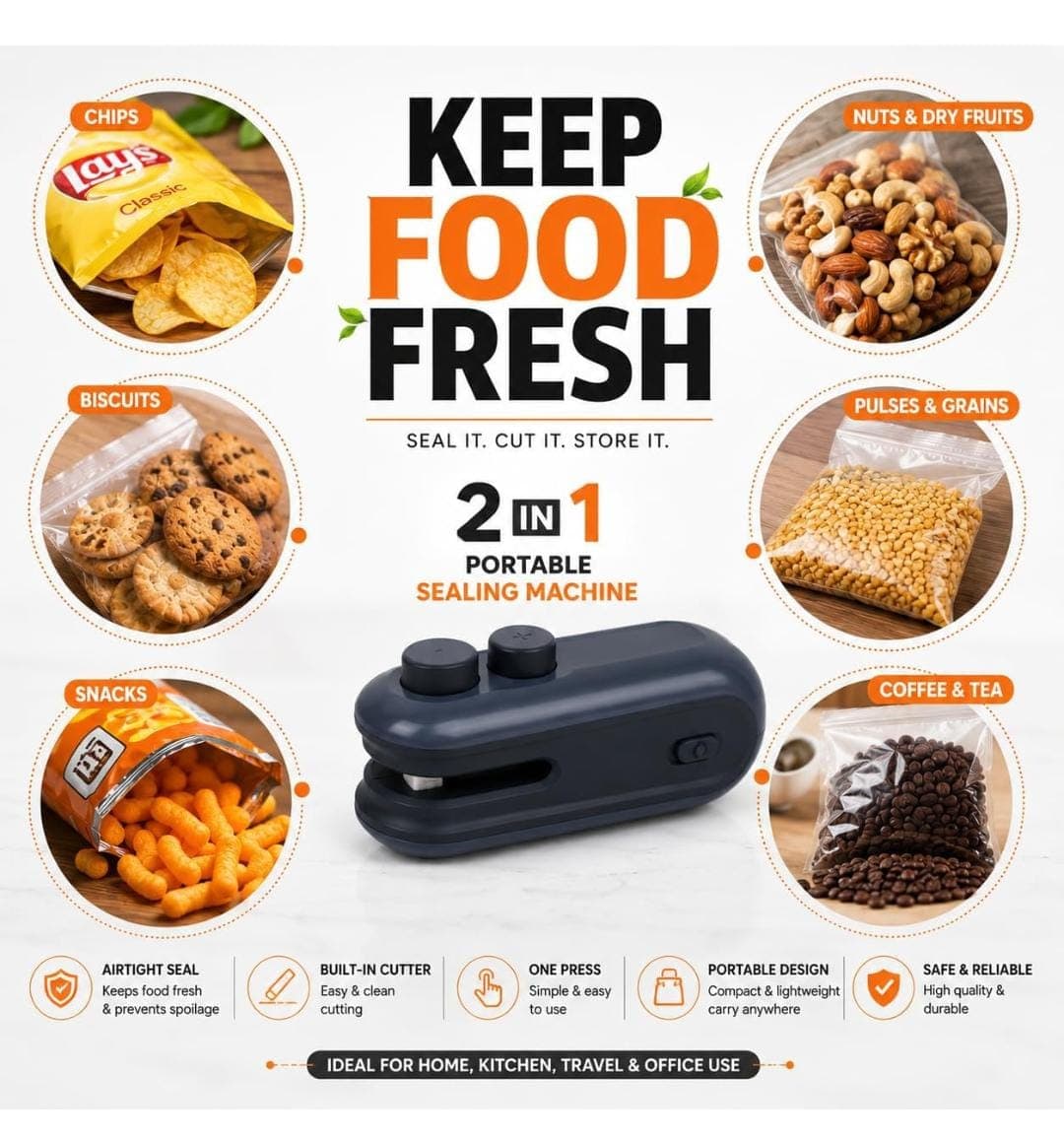 Heart Touch Collection Portable Mini Sealing Machine for Plastic Bags | 2-in-1 Handheld Packet Sealer & Cutter | USB Rechargeable Food Bag Sealer