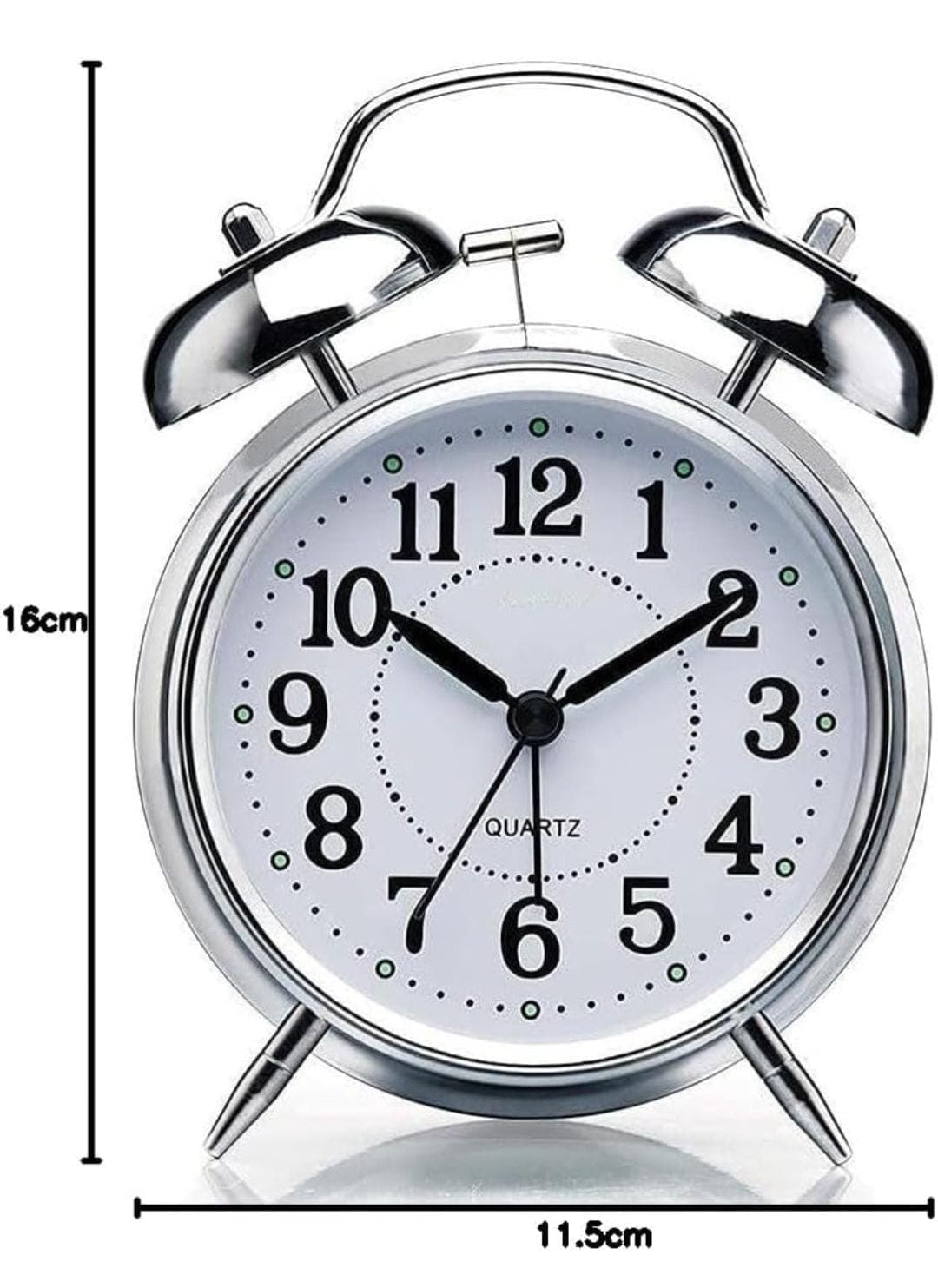 Heart Touch Collection Vintage Brass Twin Bell Table Top Alarm Clock with LED Night Light Display – Silver
